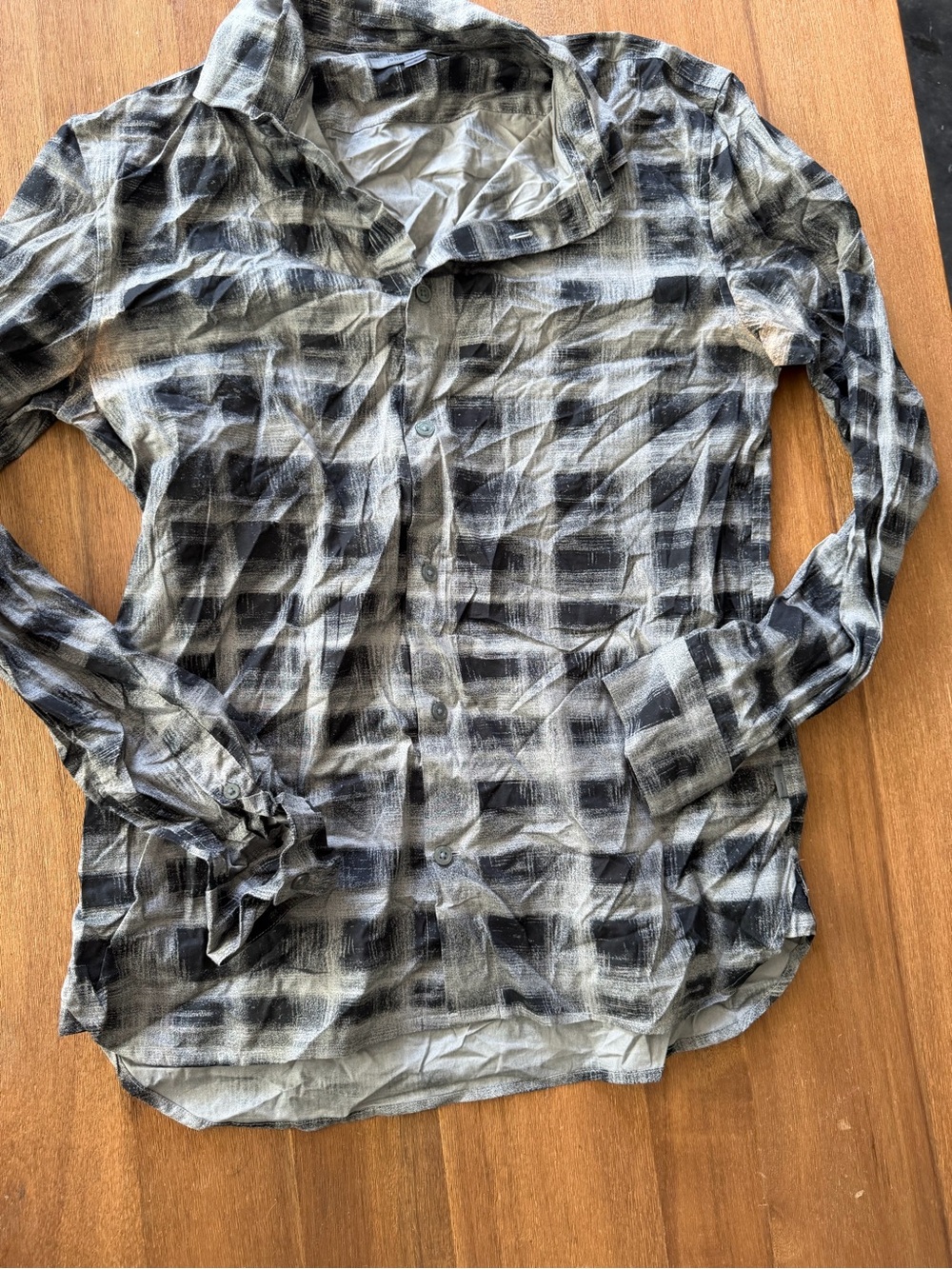 John Varvatos Black and Gray Washed Plaid Shirt